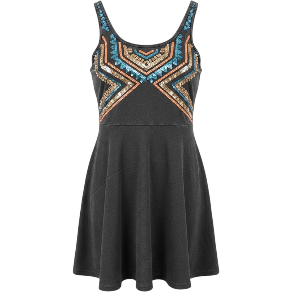 Express Fit & Flare Dress Womens Small Gray Sequin Geometric Mini Sleeveless